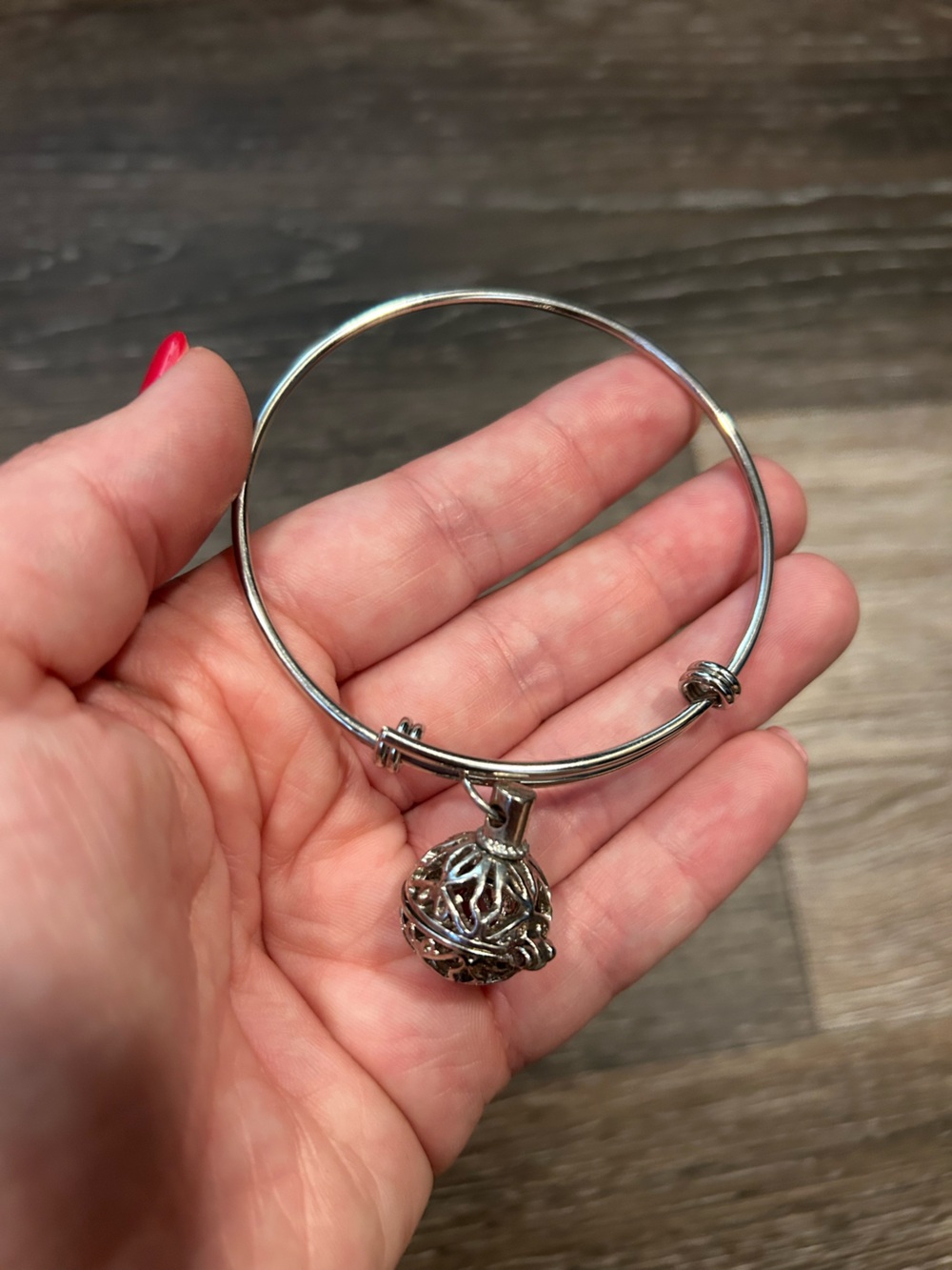 Silver-Tone Filigree Diffuser Ball Charm Bangle Bracelet